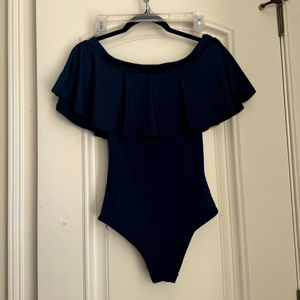 Navy Blue Off Shoulder Bodysuit